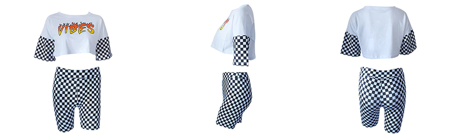 "VIBES" Oversized Crop Tee with Spandex Shorts Set Women (S-XL) by Lmyg