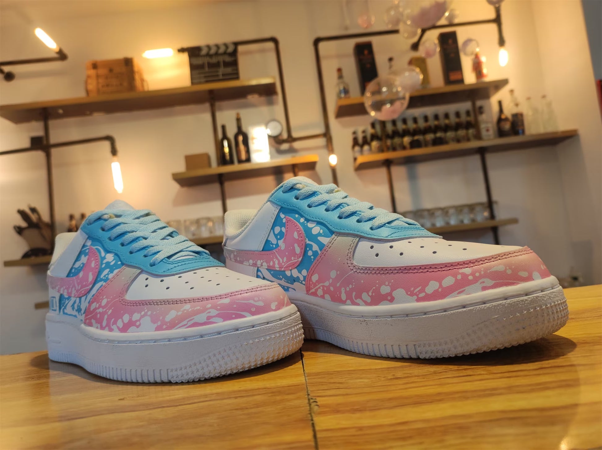 Custom Sneakers,Custom Shoes,Custom Air Force 1,Customized Pink Blue Gradient Graffiti Shoes