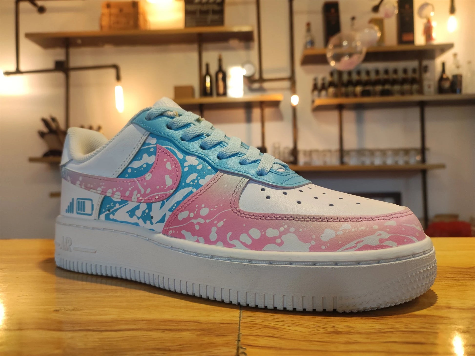 Custom Sneakers,Custom Shoes,Custom Air Force 1,Customized Pink Blue Gradient Graffiti Shoes