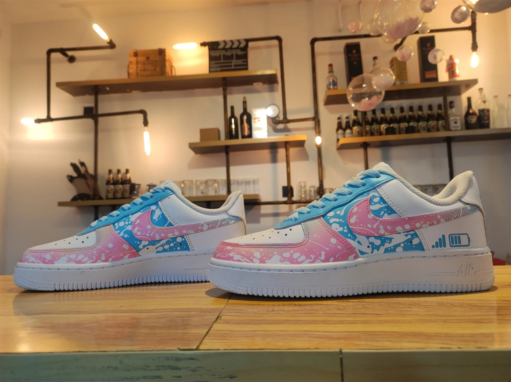 Custom Sneakers,Custom Shoes,Custom Air Force 1,Customized Pink Blue Gradient Graffiti Shoes