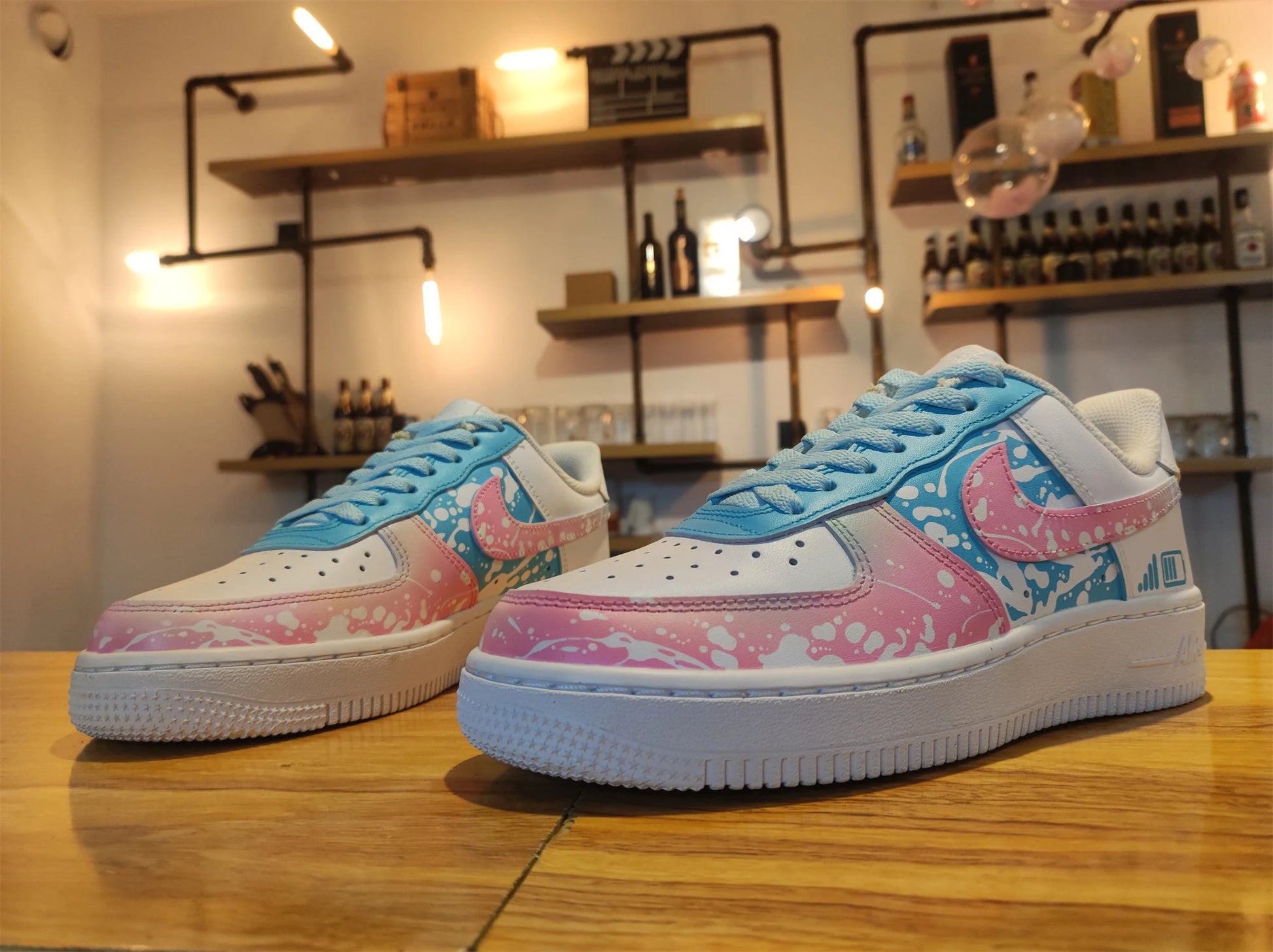 Custom Sneakers,Custom Shoes,Custom Air Force 1,Customized Pink Blue Gradient Graffiti Shoes