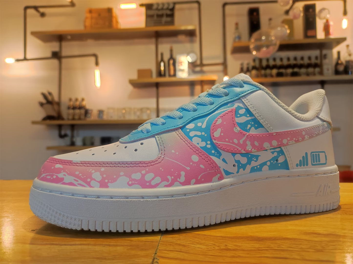 Custom Sneakers,Custom Shoes,Custom Air Force 1,Customized Pink Blue Gradient Graffiti Shoes