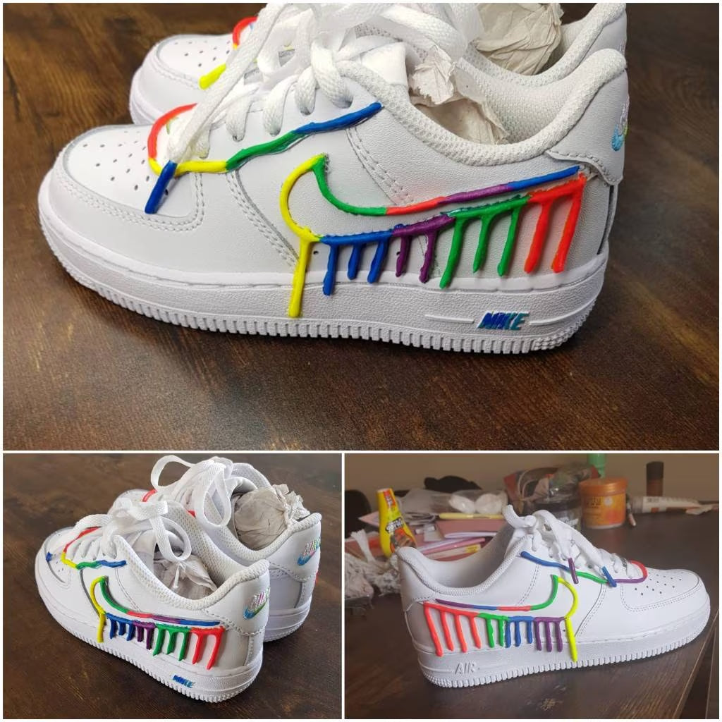 Drippy Nike Air Force with Neon Swooshes Air Force 1 Reflective Flames Air |Custom Air Force 1S One | 3M Reflective Fire Sneaker Women'S