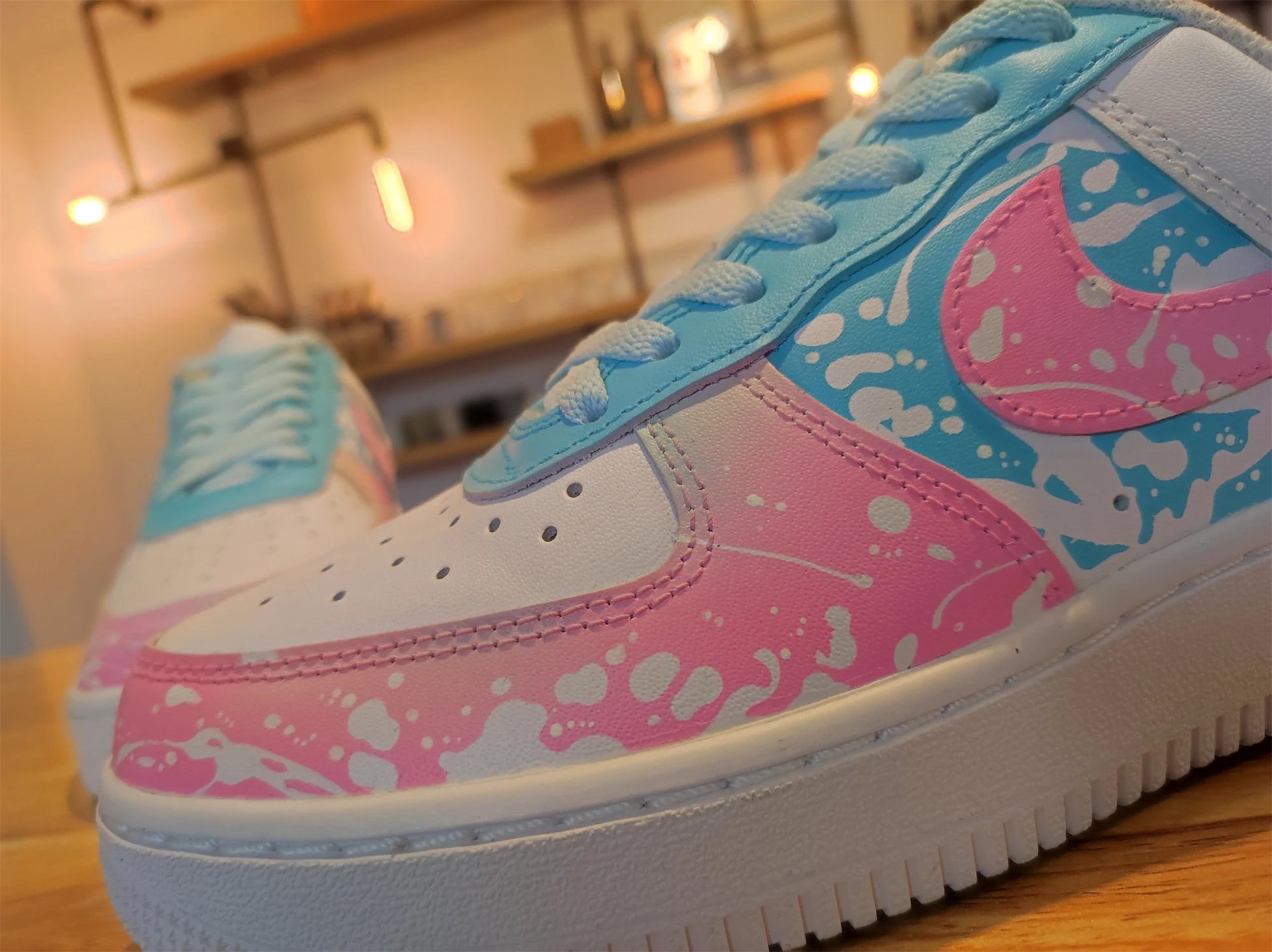 Custom Sneakers,Custom Shoes,Custom Air Force 1,Customized Pink Blue Gradient Graffiti Shoes