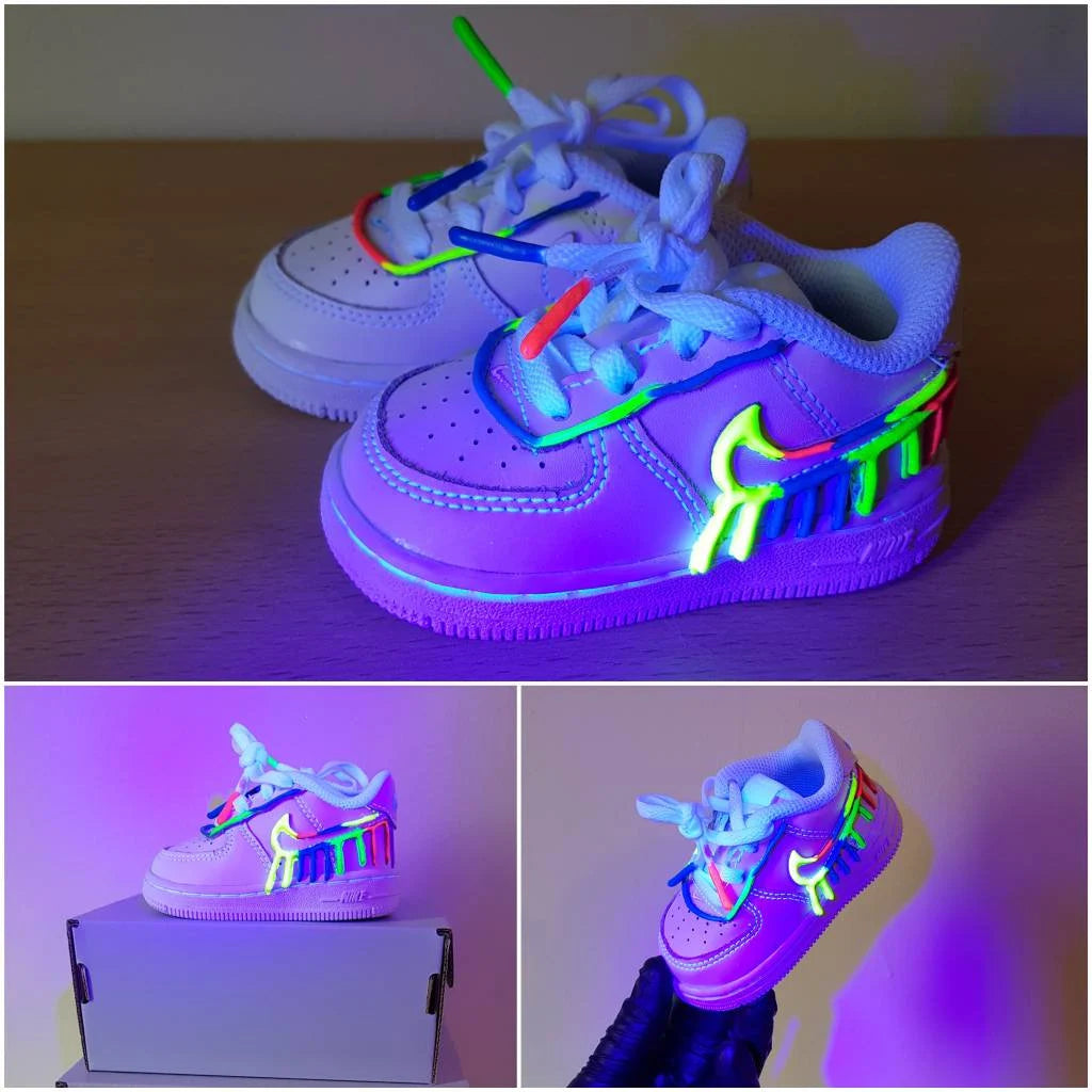 Drippy Nike Air Force with Neon Swooshes Air Force 1 Reflective Flames Air |Custom Air Force 1S One | 3M Reflective Fire Sneaker Women'S