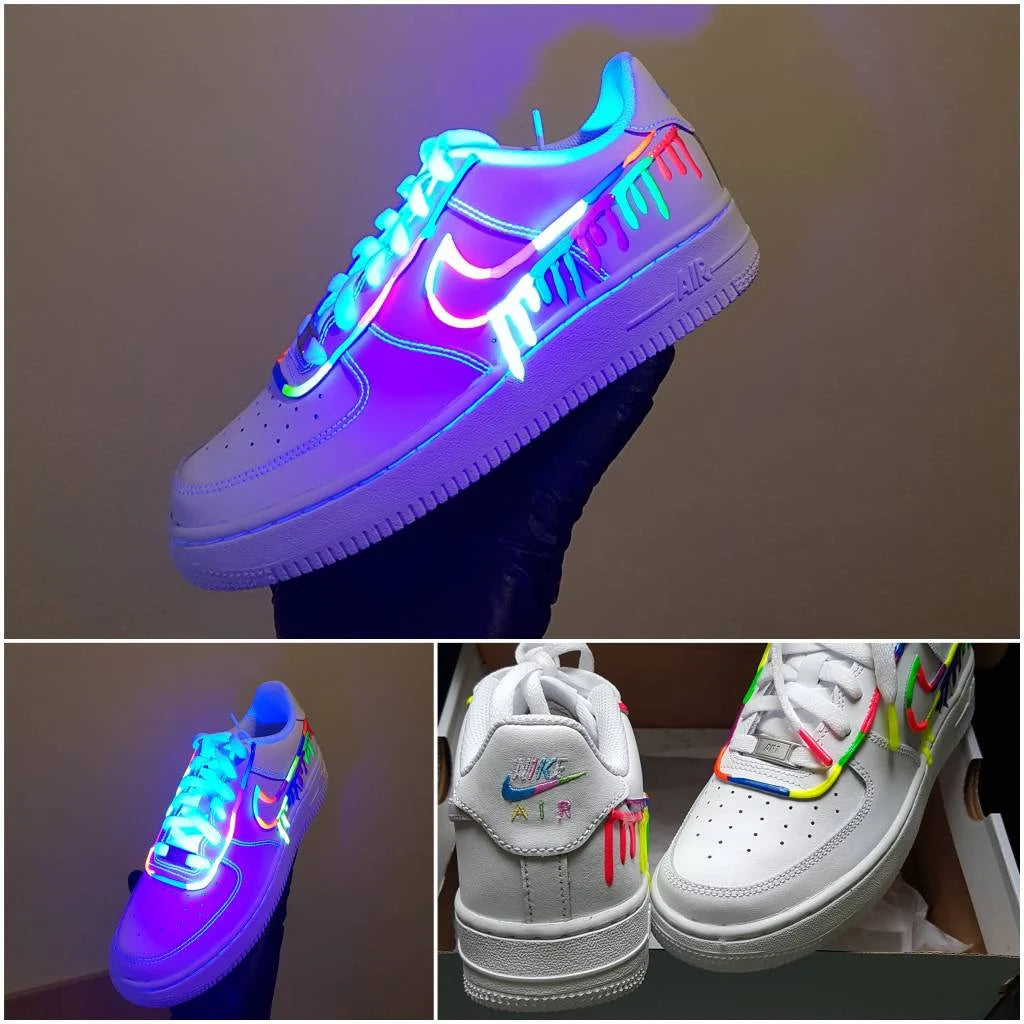 Drippy Nike Air Force with Neon Swooshes Air Force 1 Reflective Flames Fresh Collects