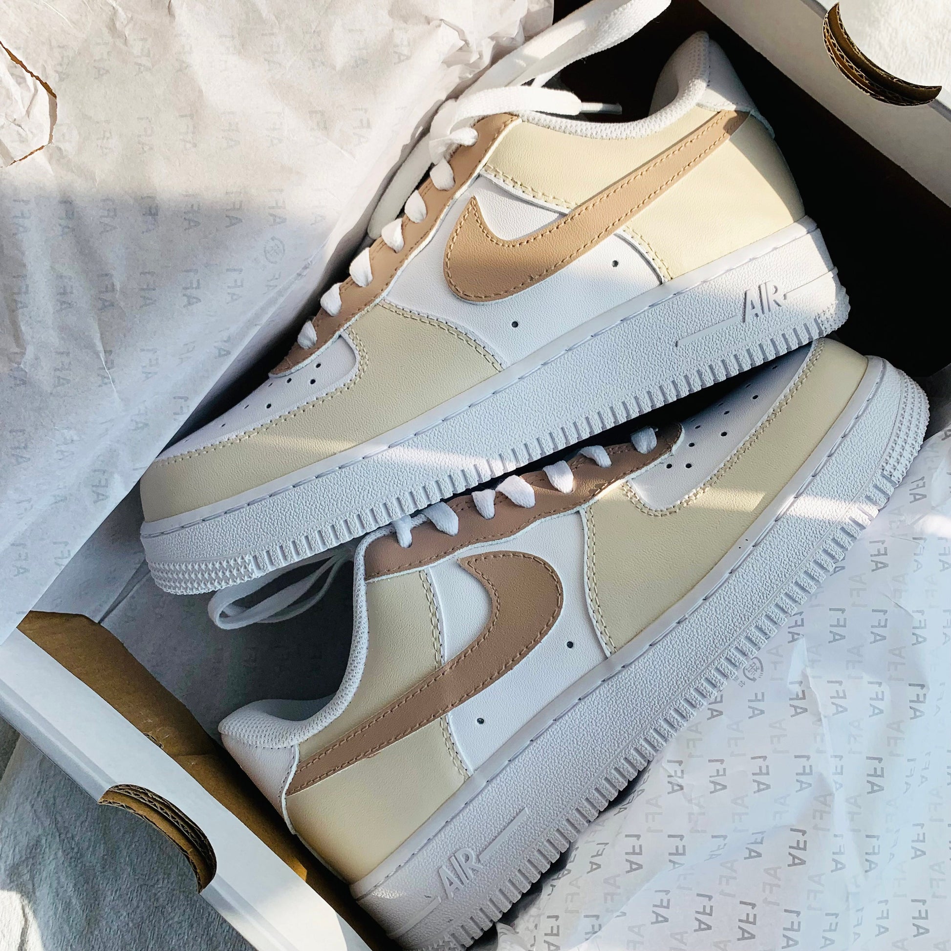 Beige Brown Custom Air Force 1 - Hand Painted Custom Designs - Custom AF1 - Air Force 1 Custom Ideas