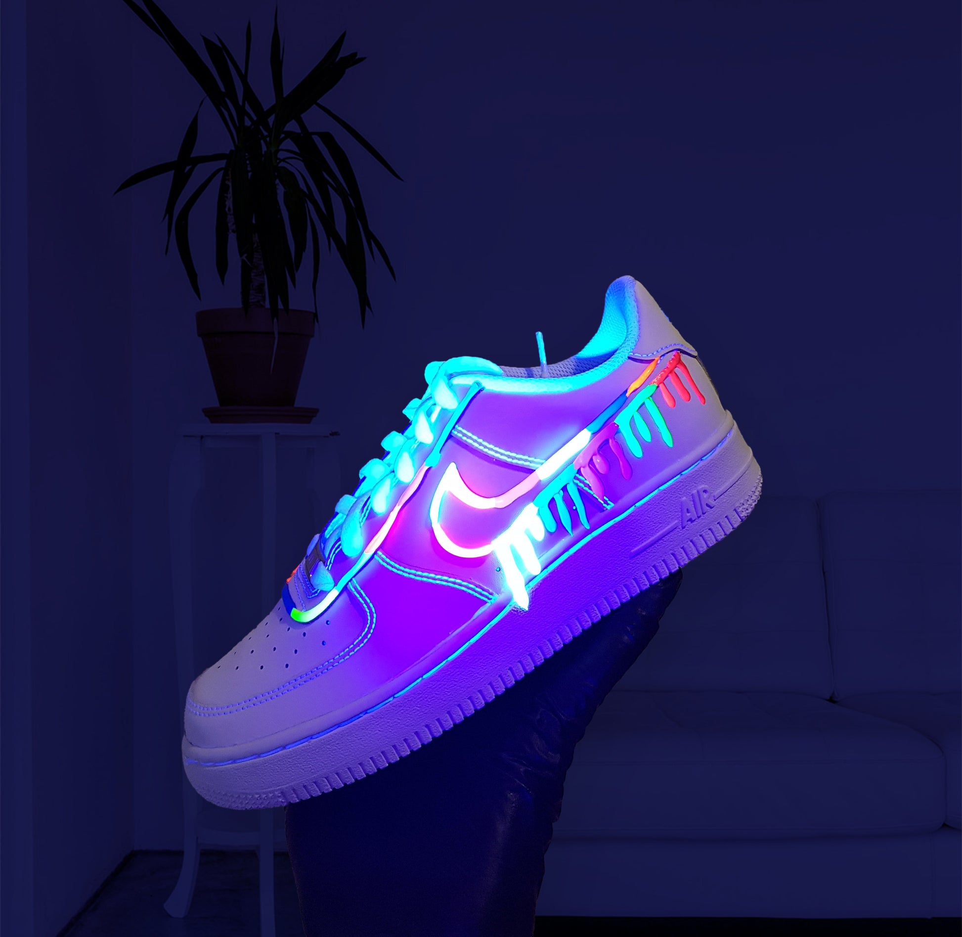 Drippy Nike Air Force with Neon Swooshes Air Force 1 Reflective Flames Air |Custom Air Force 1S One | 3M Reflective Fire Sneaker Women'S