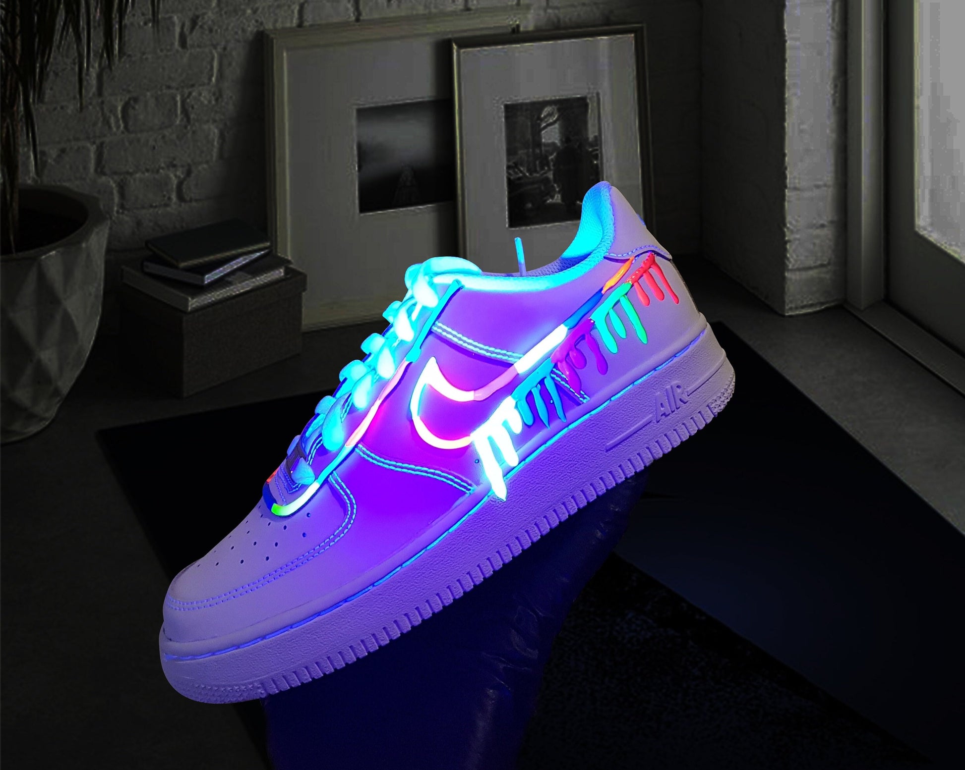 Drippy Nike Air Force with Neon Swooshes Air Force 1 Reflective Flames Air |Custom Air Force 1S One | 3M Reflective Fire Sneaker Women'S